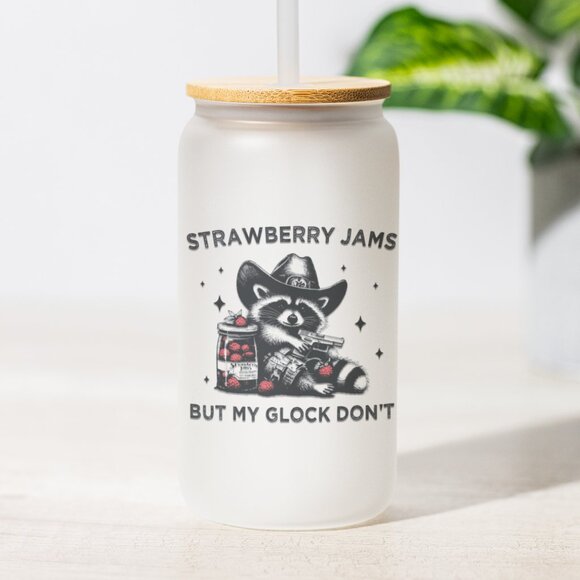Strawberry Jams But My Glock Don't, Funny Raccoon Tumbler, Trash Panda - Picture 1 of 7